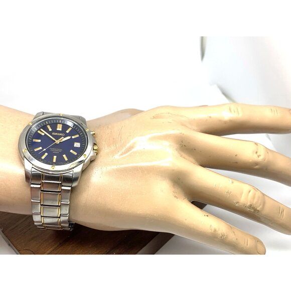 Seiko Men's Watch SNQ010 Quartz Blue Dial Perpetual Calendar Two Tone Steel 39mm - Picture 5 of 15